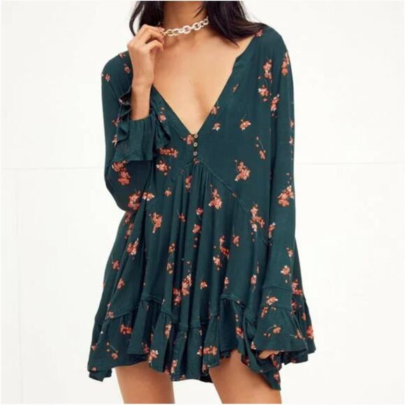 Free People Olivia Green Floral Print Tunic Dress - Picture 1 of 9